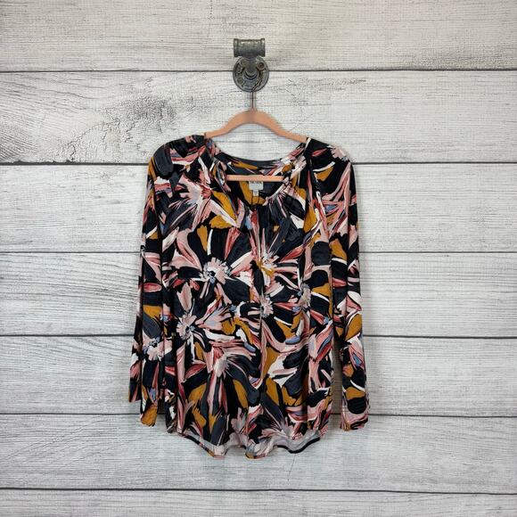 Nic & Zoe Women's Floral Pink Gray Spring Long Sleeve Blouse Size Large - Picture 1 of 7